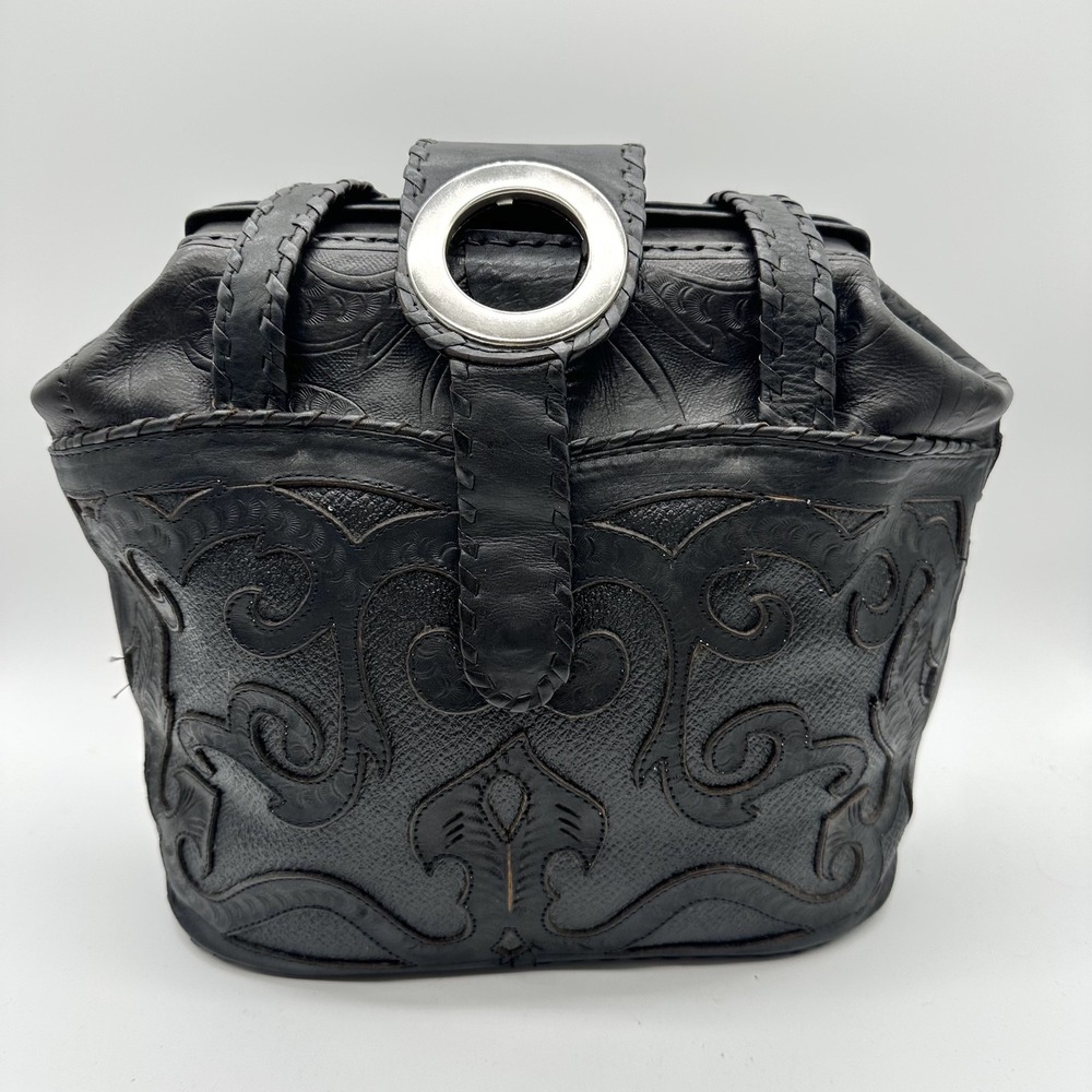 NWT Vintage Leaders in Leather Black Tooled Cut Out Moto Western Whimsigoth Bag